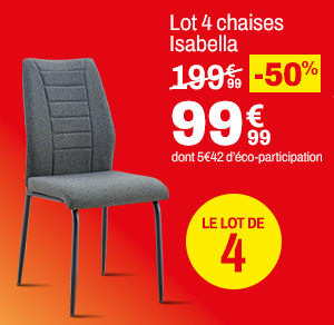 Lot de 4 chaises Isabella à 99,99 € au lieu de 249,99 €.