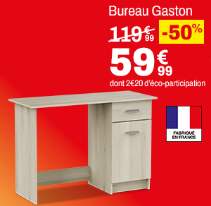 Bureau en bois clair Gaston avec rangements à 59,99 € au lieu de 119,99 €.