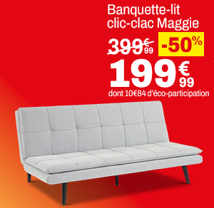 Banquette-lit clic-clac en tissu gris Maggie à 199,99 € au lieu de 399,99 €.