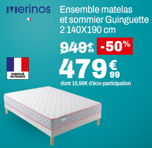Ensemble matelas et sommier Guinguette 2 140X190 cm MERINOS